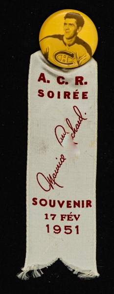 1951 Maurice Richard Night Pin with Ribbon