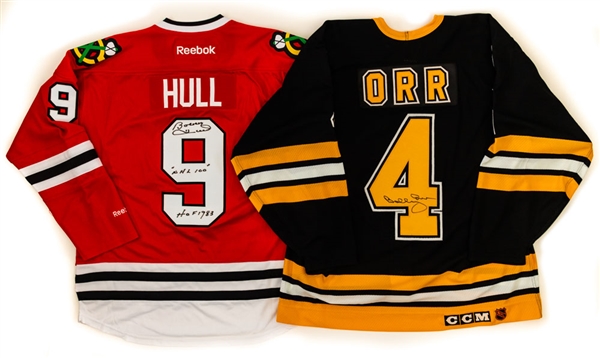 Hockey Hall of Famer Signed Jersey Collection of 3 Including Maurice Richard, Bobby Hull and Bobby Orr