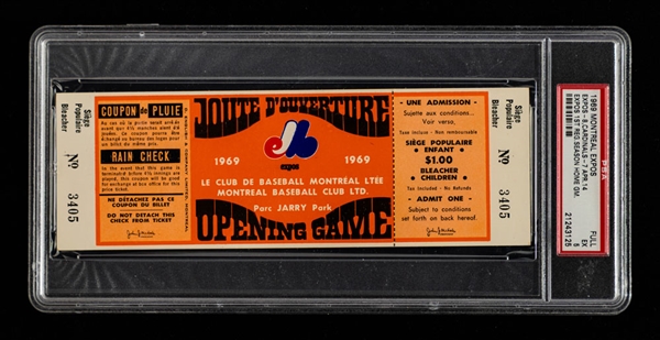 1969 Montreal Expos First Home Game Orange Variation Full Ticket Graded PSA EX 5