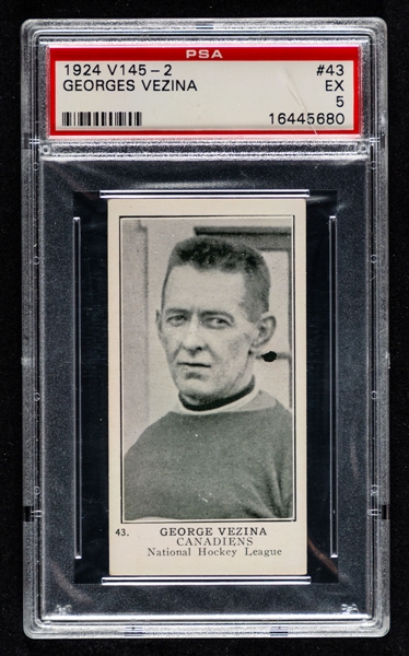 1924-25 William Paterson V145-2 Hockey Card #43 HOFer Georges Vezina - Graded PSA 5