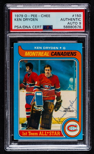 1979-80 O-Pee-Chee #150 HOFer Ken Dryden Signed Hockey Card - Graded PSA Authentic / Auto 9