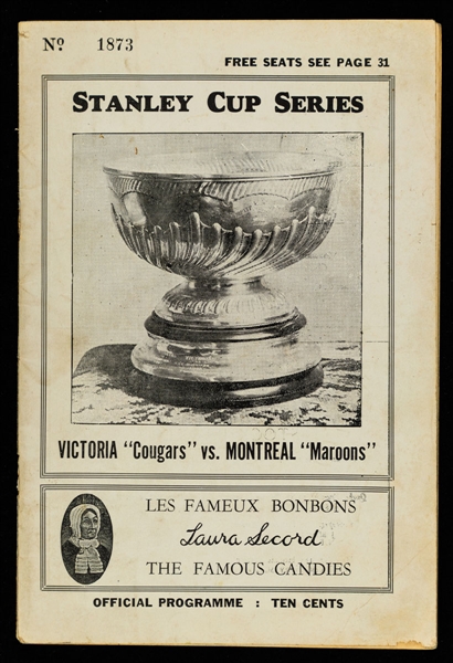 Montreal Forum March 30, 1926 Stanley Cup Finals Game 1 Program – Clint Benedict Shutout! - Last Series Contested by Non-NHL Team! 