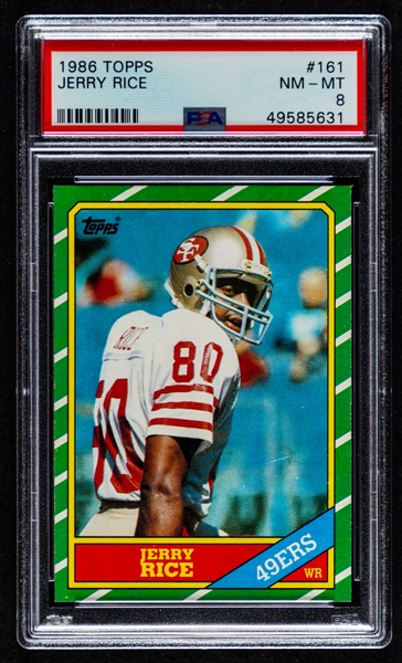 1986 Topps Football Card #161 HOFer Jerry Rice Rookie - Graded PSA 8