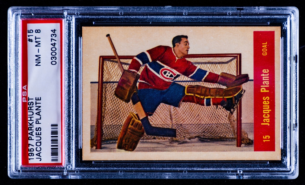 1957-58 Parkhurst Hockey Card #15 HOFer Jacques Plante - Graded PSA 8