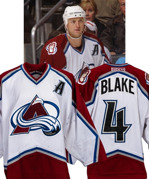 Rob Blakes 2003-04 Colorado Avalanche Game-Worn Alternate Captains Playoffs Jersey with LOA - Photo-Matched!
