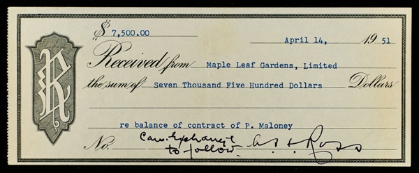 Deceased HOFer Art Ross Signed 1951 Maple Leaf Gardens Receipt with Matching Note 