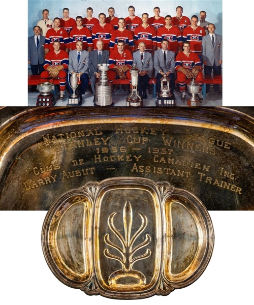 Assistant Trainer Lawrence "Red" Aubuts 1956-57 Montreal Canadiens Stanley Cup Championship Presentational Serving Tray with LOA 
