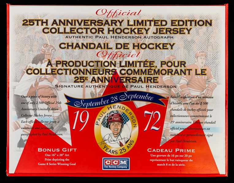 Paul Henderson Signed 1972 Canada-Russia Series Team Canada 25th Anniversary Limited-Edition Jersey #86/2500 In Sealed Original Box