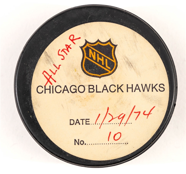 Pit Martins 1974 NHL All-Star Game "West All-Stars" Goal Puck from the NHL Goal Puck Program - 2nd All-Star Game Goal of Career  (10th Goal of the All-Star Game)