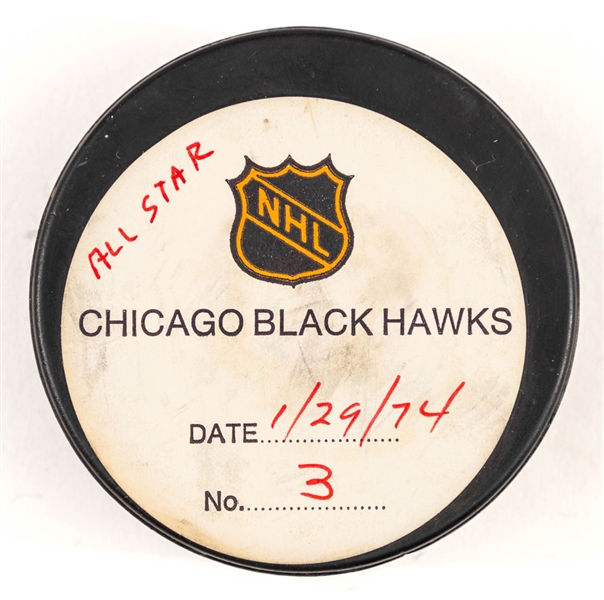 Bob Berrys 1974 NHL All-Star Game "West All-Stars" Goal Puck from the NHL Goal Puck Program - 1st All-Star Game Goal of Career (3rd Goal of the All-Star Game)