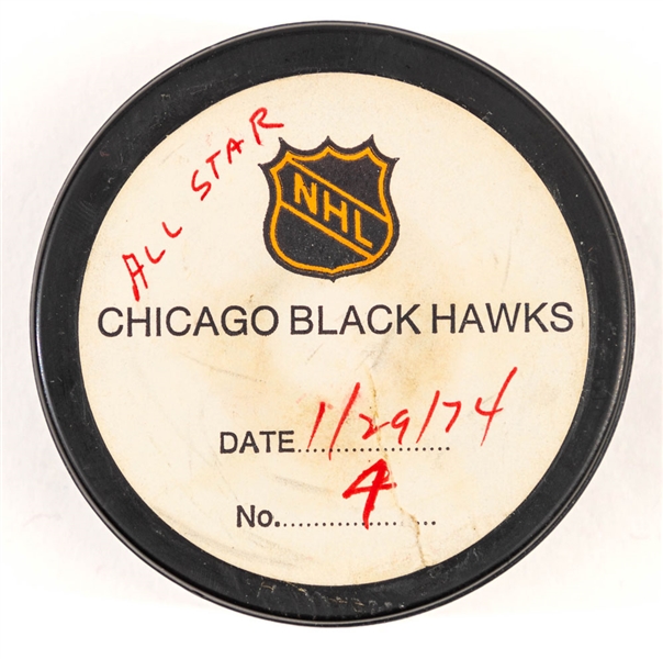 Al McDonoughs 1974 NHL All-Star Game "West All-Stars" Goal Puck from the NHL Goal Puck Program - 1st All-Star Game Goal of Career (4th Goal of the All-Star Game)