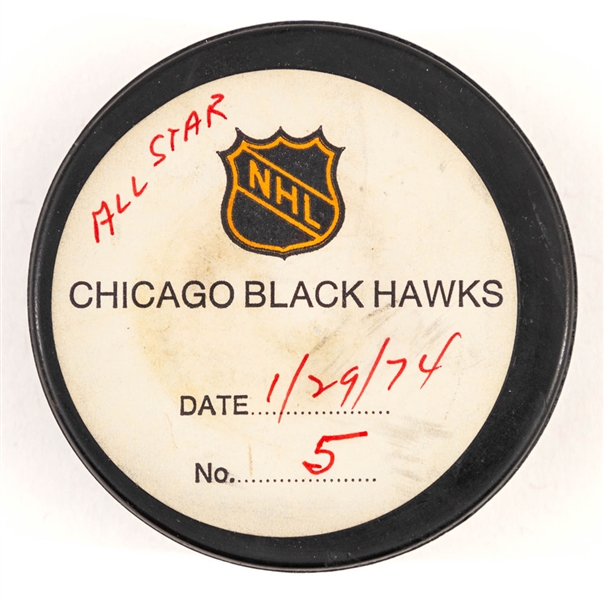Lowell MacDonalds 1974 NHL All-Star Game "West All-Stars" Goal Puck from the NHL Goal Puck Program - 1st All-Star Game Goal of Career  (5th Goal of the All-Star Game)