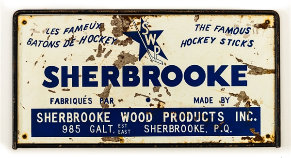 Vintage "Sherbrooke Hockey Sticks" Stick Rack Sign 