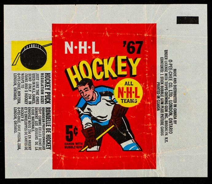 1966-67 Topps Hockey Card Wrapper (67 Notation) - Bobby Orr Rookie Card Year!