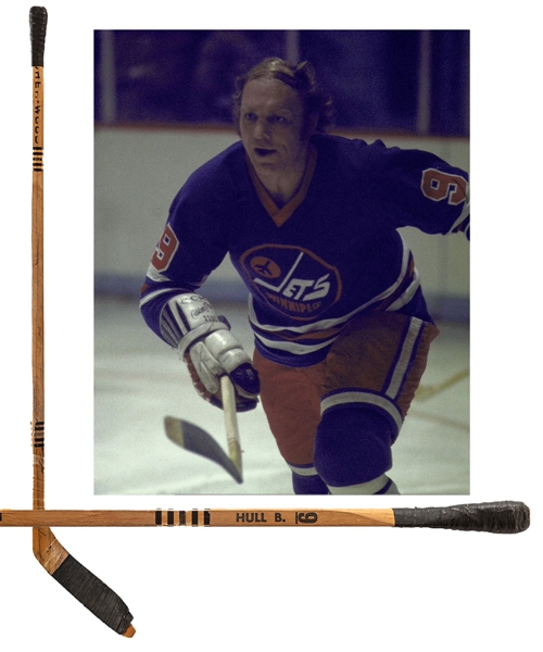 Bobby Hulls 1973-74 Winnipeg Jets Team-Signed "Banana Hook" Sher-Wood Game-Used Stick