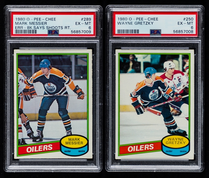 1980-81 O-Pee-Chee Hockey Complete 396-Card Set Including PSA-Graded Cards #250 HOFer Wayne Gretzky (PSA 6) and #289 HOFer Mark Messier Rookie (PSA 6)
