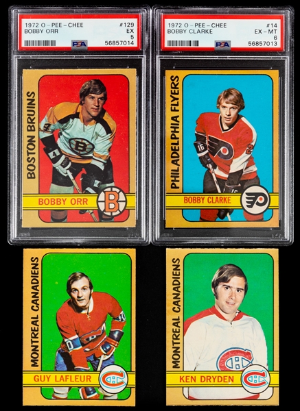 1972-73 O-Pee-Chee Hockey Complete 341-Card Set Including PSA-Graded Cards #14 HOFer Bobby Clarke (PSA 6) and #129 HOFer Bobby Orr (PSA 5)