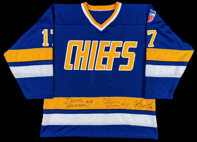 Slap Shot Charlestown Chiefs Jersey Signed by the Hanson Brothers with LOA 