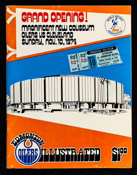 Edmonton Oilers November 10th 1974 Northlands Coliseum First Game Ticket Stub, Program and Certificates (3)