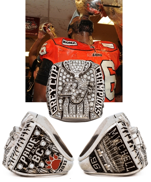 Khalif Mitchells 2011 BC Lions Grey Cup Championship 10K Gold and Diamond Ring 