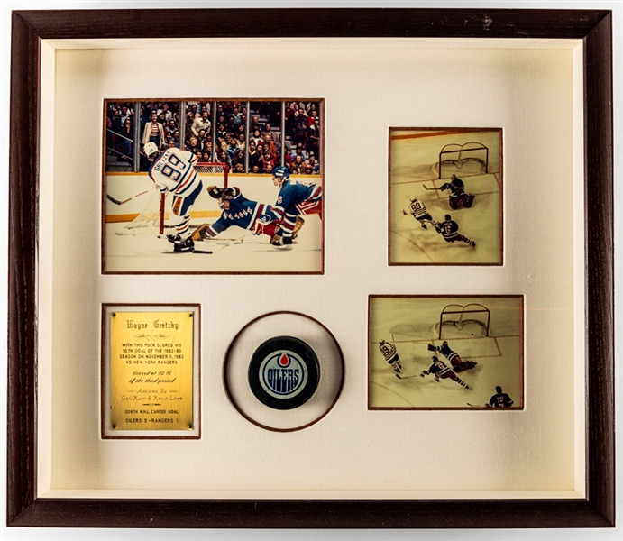Wayne Gretzkys November 5th 1982 Edmonton Oilers Goal Puck Framed Display with LOA - 10th Goal of the Season (20 ¾” x 24”)