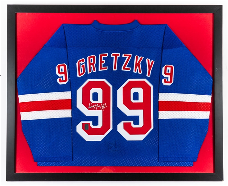 Wayne Gretzky Signed 1998-99 New York Rangers Framed Jersey with WGA COA (35” x 42 ½”)
