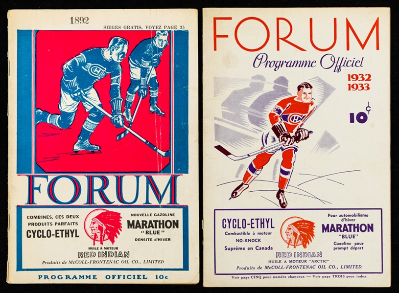 Montreal Forum 1931-32 and 1932-33 Programs - Montreal Canadiens vs Boston Bruins/Detroit Red Wings