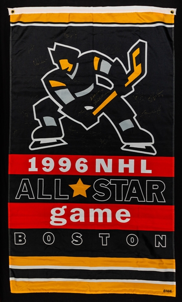 1996 NHL All-Star Game Banner Signed by 22 Western Conference All-Stars Including Gretzky, Hull, Sakic, and Others with Bobby Hull and PSA LOAs