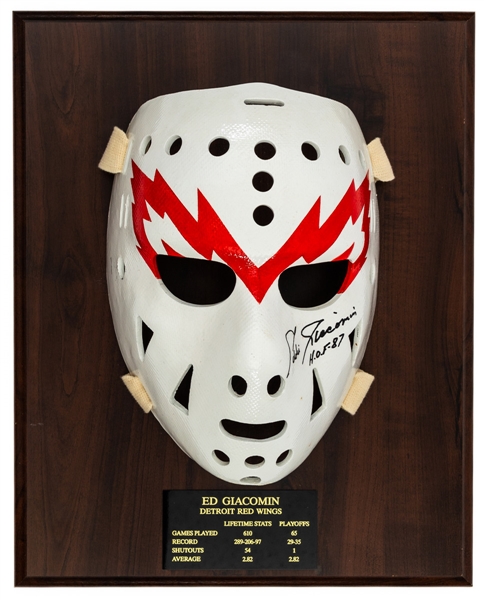 Ed Giacomin Signed Detroit Red Wings Replica Goalie Mask Display
