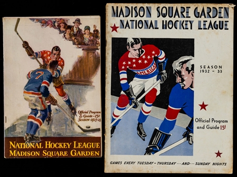 New York Rangers 1927-28 and 1932-33 Madison Square Garden Programs Plus Additional Memorabilia