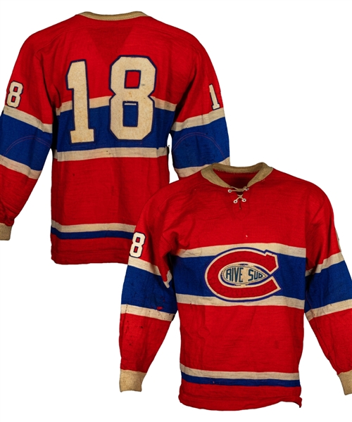 Circa Mid-to-Late-1950s Montreal Canadiens-Style #18 Worn Wool Jersey