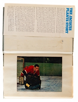 Deceased HOFer Jacques Plante Signed Mid-1950s Montreal Canadiens Picture Pasted in 1972 "The Jacques Plante Story" Book