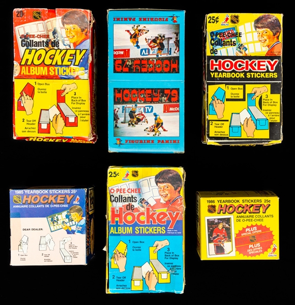 1979 to 1989-90 O-Pee-Chee and Panini Hockey Stickers Full Boxes (9)