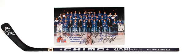 Quebec Nordiques 1990s Collection Including Lafleurs Signed Game-Issued Stick, Game-Used Gloves, Training Suit and Autographs from Former NHL Strength and Conditioning Coach with His Signed LOA 