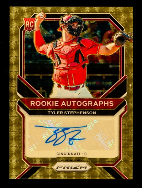 2021 Panini Prizm Baseball Rookie Autographs Gold Vinyl Parallel Card #RA-TY Tyler Stephenson (1/1)
