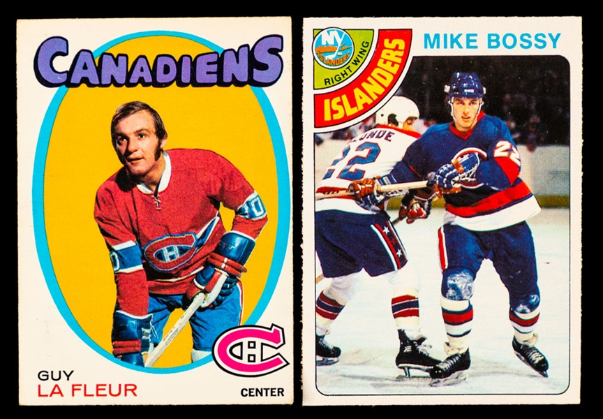 1971-72 O-Pee-Chee Hockey Card #148 HOFer Guy Lafleur Rookie and 1978-79 O-Pee-Chee Hockey Card #115 HOFer Mike Bossy Rookie