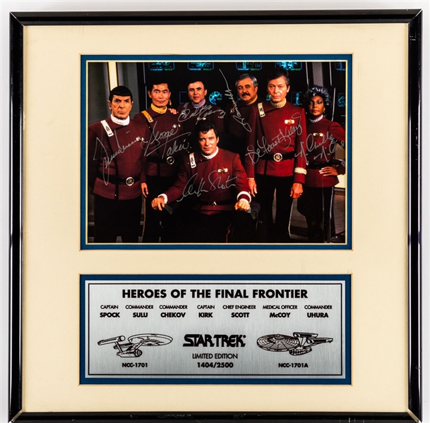 Star Trek Cast Multi-Signed Framed Photo by 7 Including Nimoy, Takei, Shatner, Kelley & Nichols with JSA LOA (16 ¼” x 16 ¼”)