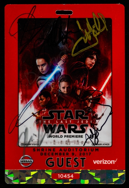 Star Wars The Last Jedi Cast Multi-Signed World Premiere Guest Pass by 12 Including Daisy Ridley, Mark Hamill, George Lucas and J.J. Abrams with JSA LOA