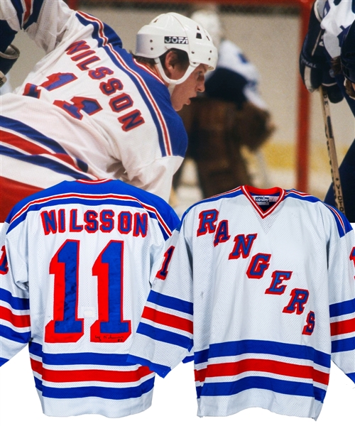 Ulf Nilssons Circa 1980 New York Rangers Signed Game-Worn Jersey from His Personal Collection with His Signed LOA - Team Repairs!
