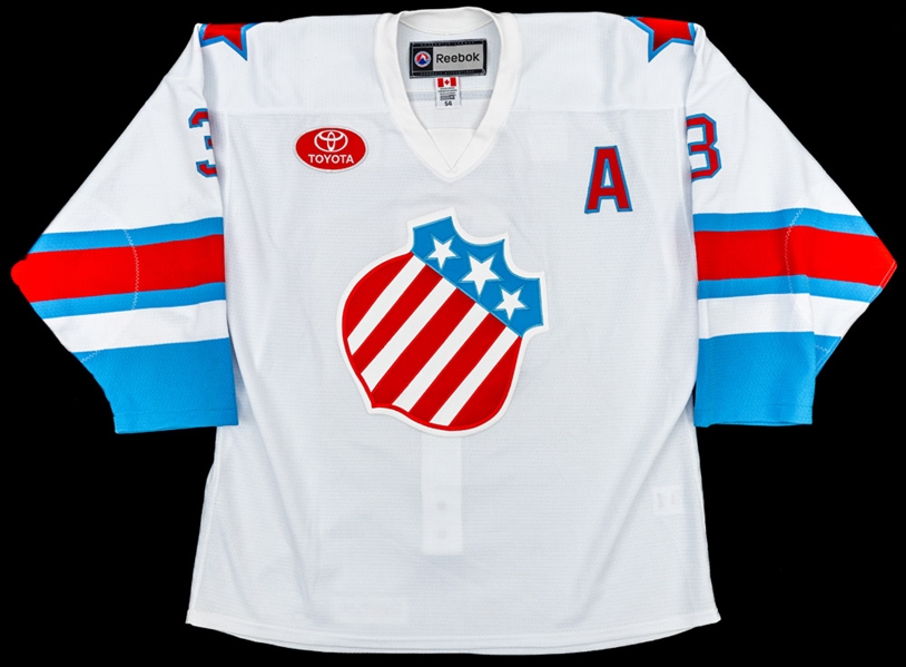 T.J. Brennans 2012-13 AHL Rochester Americans “Men’s Health Night” Game-Worn Alternate Captains Jersey