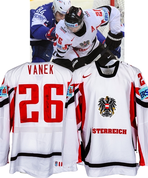 Thomas Vaneks 2013 IIHF World Championships Team Austria Signed Game-Issued Jersey