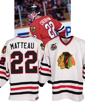 Adam Creightons 1991-92 Chicago Black Hawks Game-Worn Jersey (Later Prepared for Stephane Matteau) - 75th Patch! - Team Repairs!