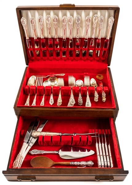 Wallace Sterling Silver Silverware Set (70 Pieces) Presented to Ted Kennedy on October 8th 1955 by Henry Birks & Sons with Family LOA 