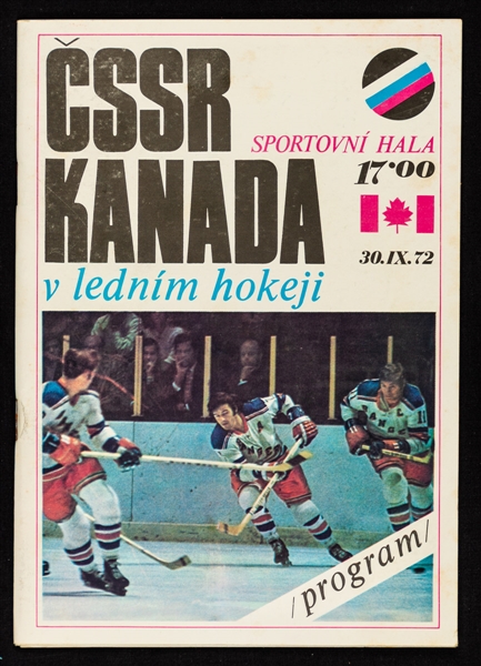 1972 Canada-Russia Series Program from the Sept. 30th 1972 Canada vs Czechoslovakia Game from the Hay Family with LOA