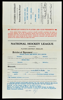 Norman Manns 1935-38 Toronto Maple Leafs NHL Contract Signed by Deceased HOFers Frank Calder , Frank Selke and Conn Smythe