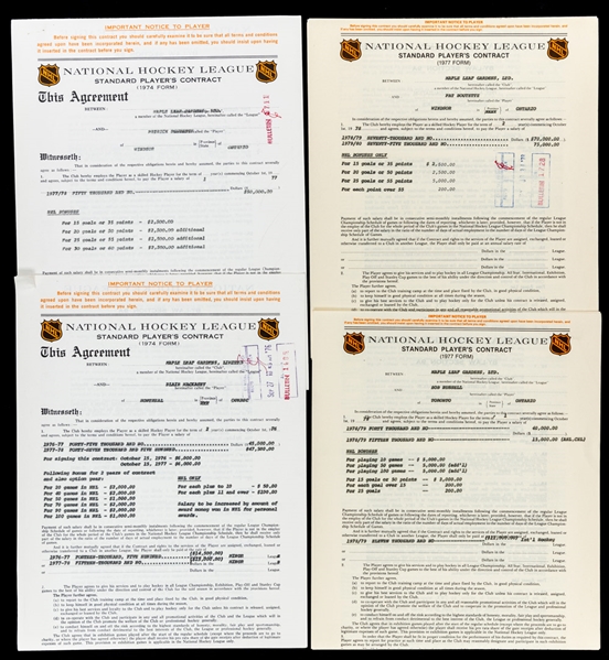 Toronto Maple Leafs 1970s NHL Contract Collection of 4 with Signatures from Deceased HOFers Clarence Campbell, John Ziegler and Jim Gregory