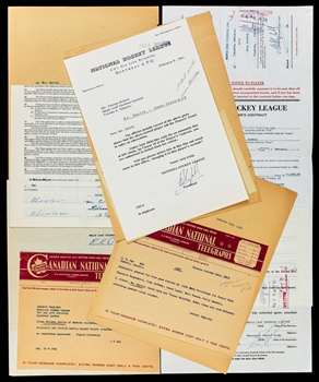 Toronto Maple Leafs 1950s/60s Official Document Collection of 7 Signed by Deceased HOFers Hap Day, Punch Imlach and Clarence Campbell