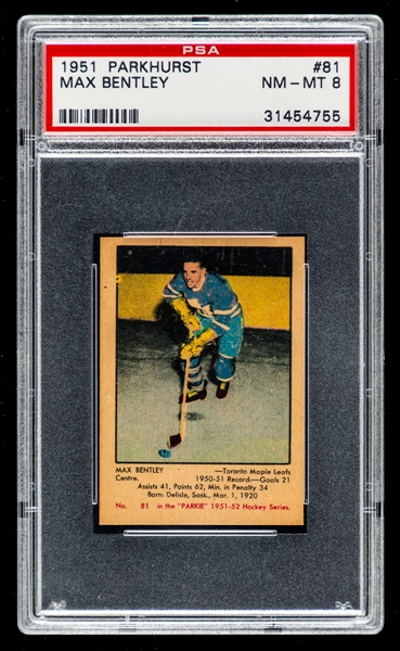 1951-52 Parkhurst Hockey Card #81 HOFer Max Bentley - Graded PSA 8