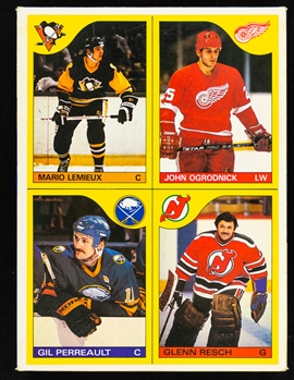 1985-86 O-Pee-Chee Hockey Empty Wax Box with Complete Box Bottom Panel Featuring Hockey Card #I HOFer Mario Lemieux (Rookie Year)