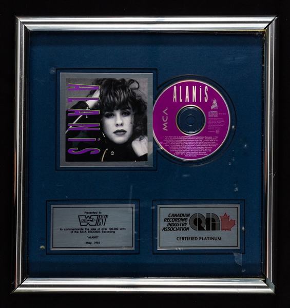 Canadian-American Musician/Singer/Songwriter Alanis Morissette Memorabilia and Autograph Collection Including 4 Signed Pieces (All JSA - PSA/DNA Certified) Plus 1991 "Alanis" CRIA Platinum Award